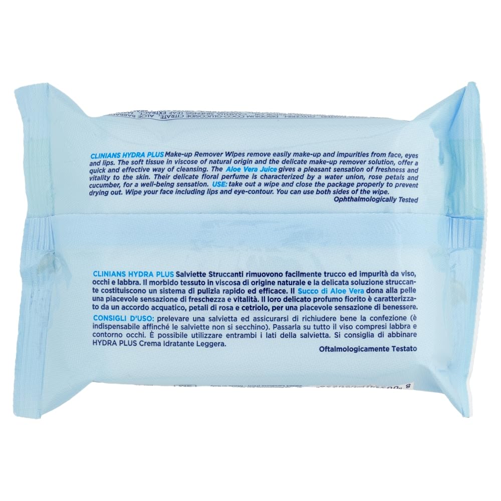 clinians-hydra-plus-salviette-struccanti-aloe-vera-25pz-x-6-pezzi image 2