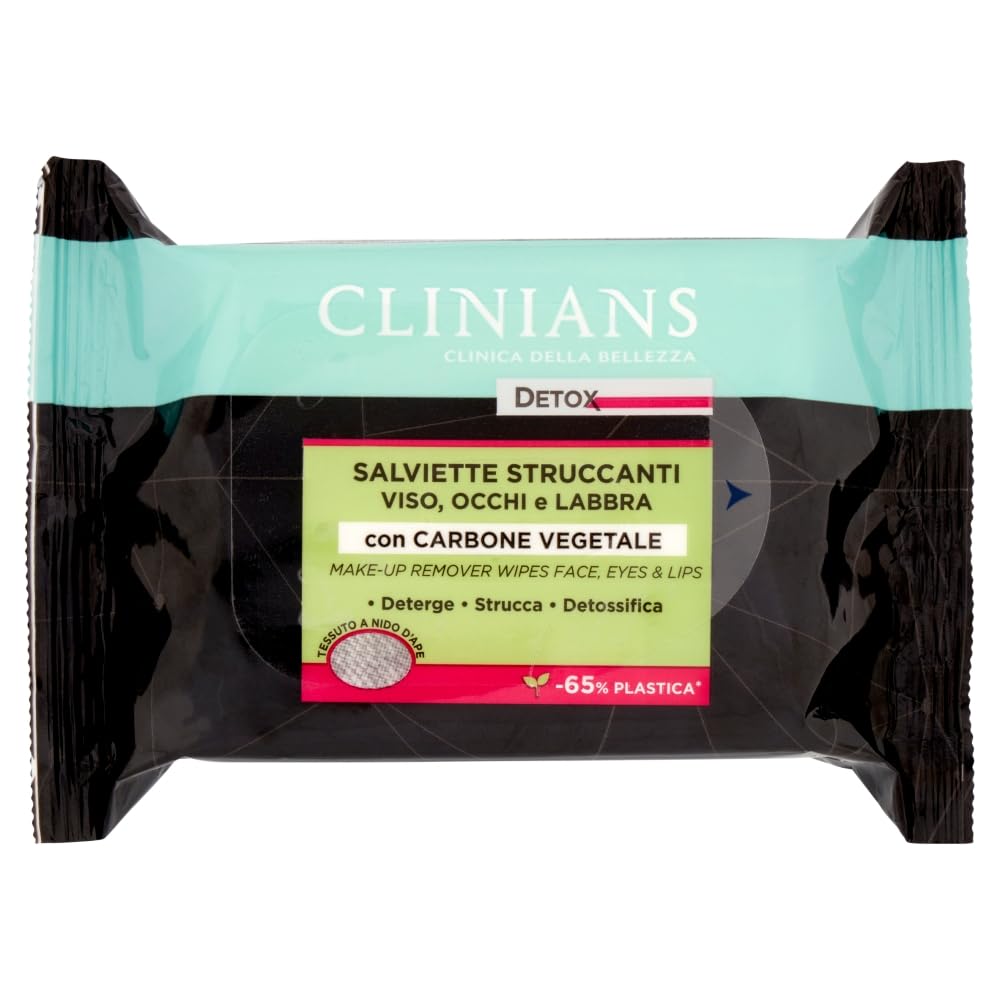 clinians-detox-salviette-struccanti-carbone-vegetale-25pz-x-6-pezzi image 1