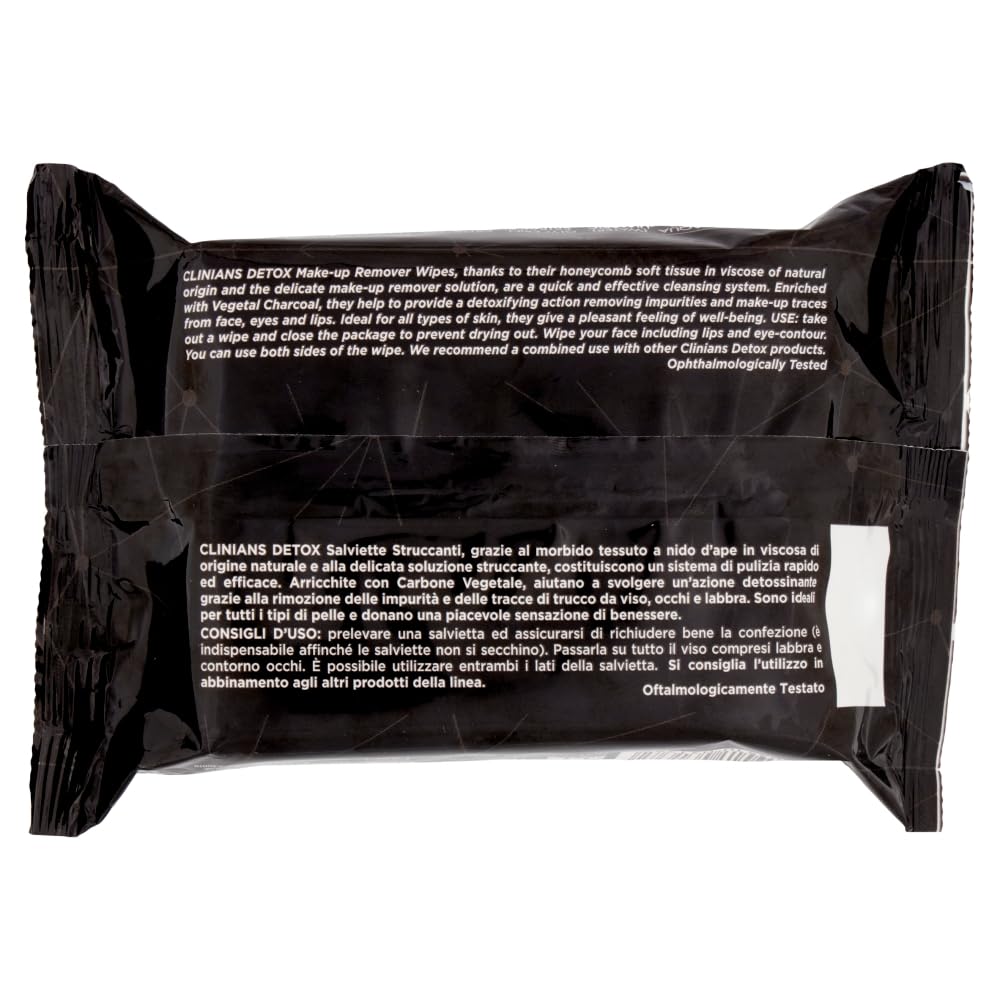 clinians-detox-salviette-struccanti-carbone-vegetale-25pz-x-6-pezzi image 2