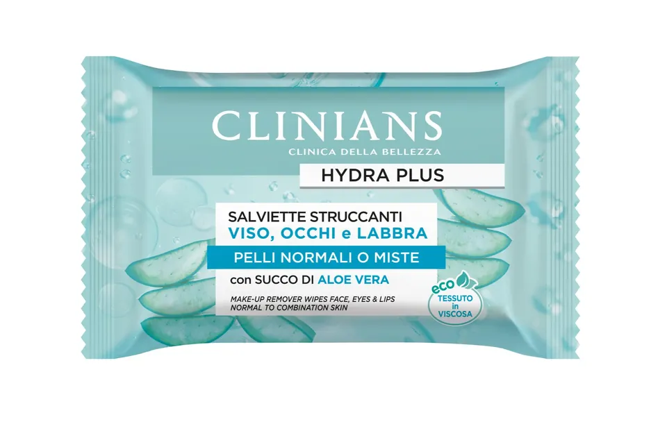 clinians-hydra-plus-salviette-struccanti-aloe-vera-25pz-x-6-pezzi image 1